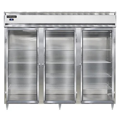 Continental Refrigerator D3RENGD 85" 3-Section Reach-In Refrigerator w/ 3 Glass Doors, Stainless Steel Front Aluminum Exterior, 75 cu. ft.
