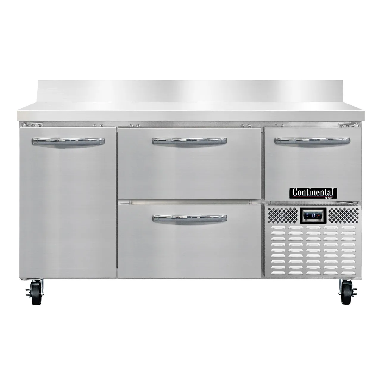 Continental Refrigerator FA60NBS-D 60" 3-Section Worktop Freezer w/ 2 Drawers & 1 Half Door