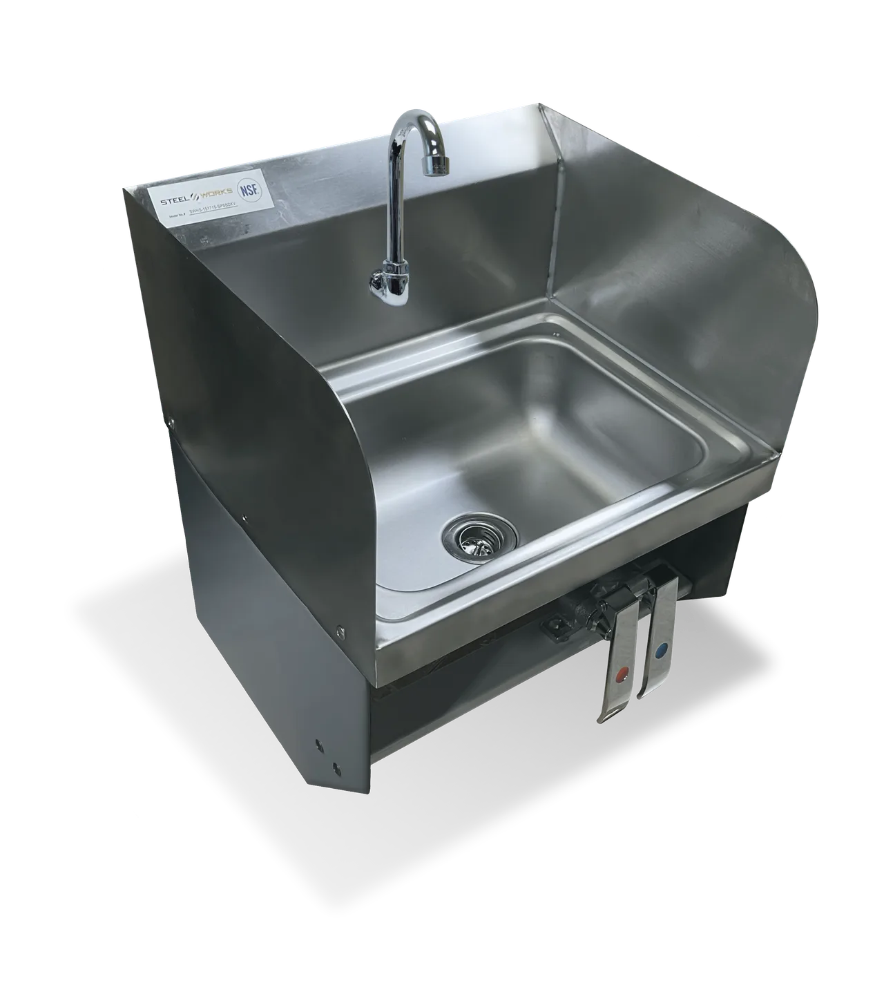 Steel Works SWHS-151715-SPSBDKV 15" Wall Mounted Hand Sink w/Faucet & Knee Valves - 20 g/3 Splashes