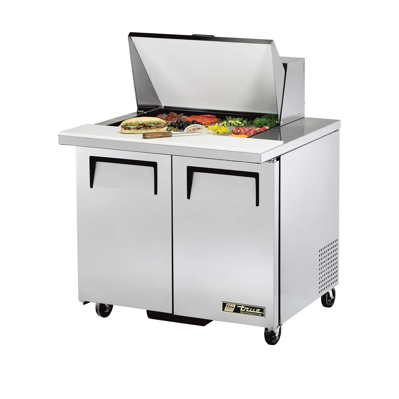 True TSSU-36-15M-B-HC 36" 2-Door Mega Top Sandwich and Salad Prep Table, 15 Pans