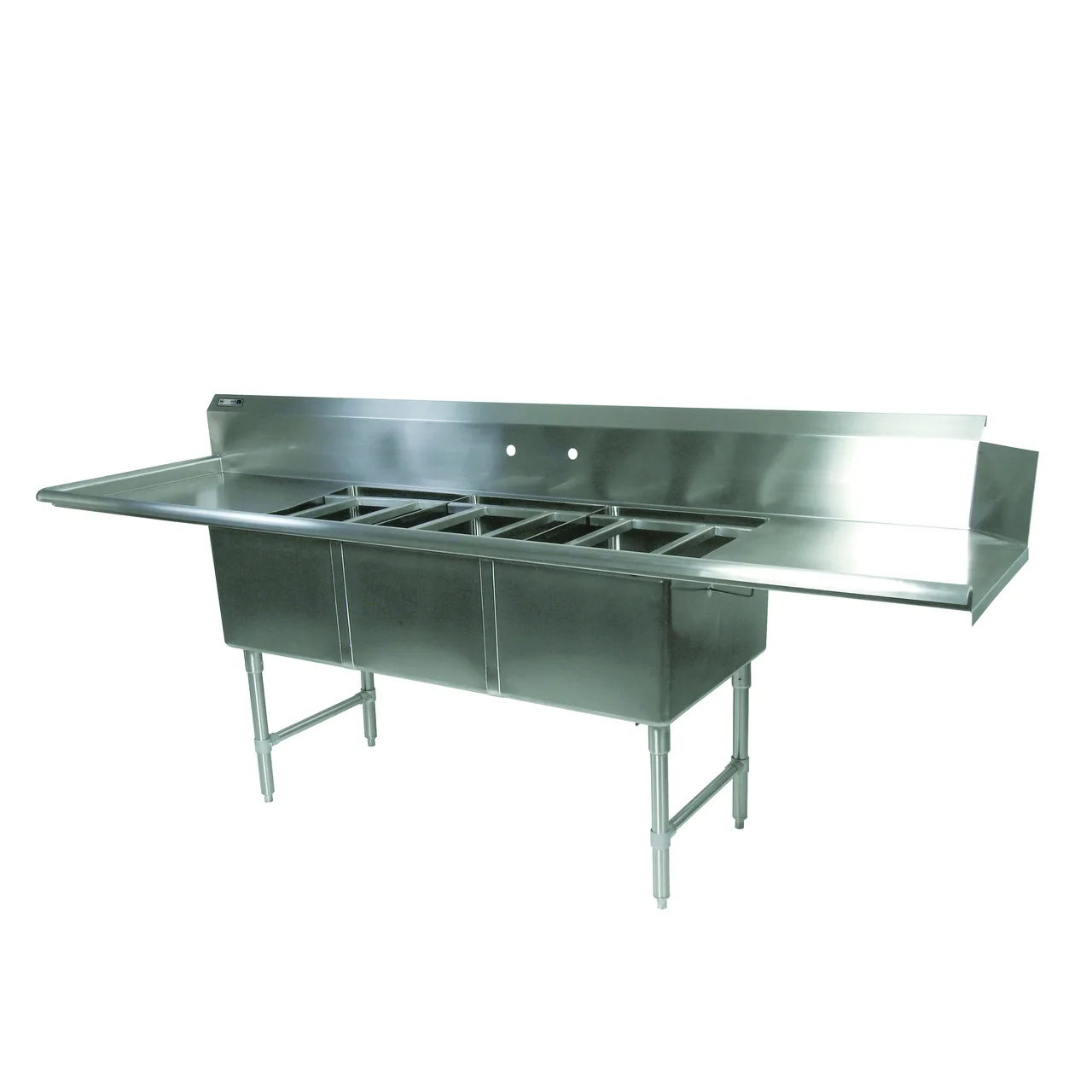John Boos DT3PB244-2D24L 121" Dishtable with Potsinks, (2) 24" Drainboards, 3 Bowls, Clean