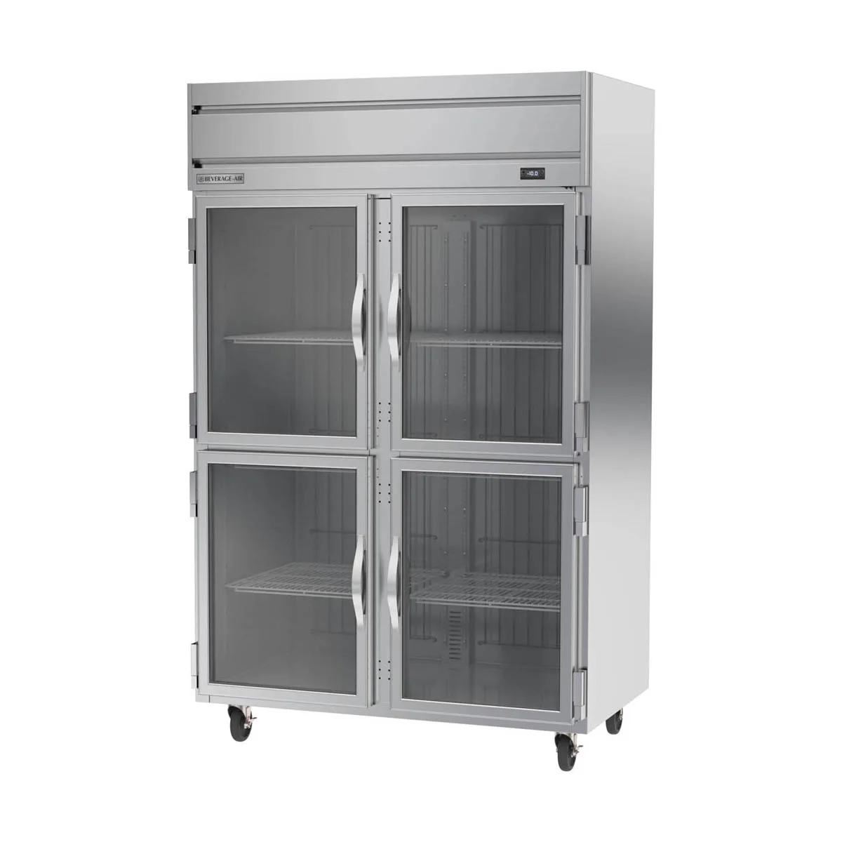Beverage Air HFP2HC-1HG 52" 4-Half Glass Door 2-Section Reach-In Freezer, Top Mount, 46.29 cu. ft., Stainless Steel