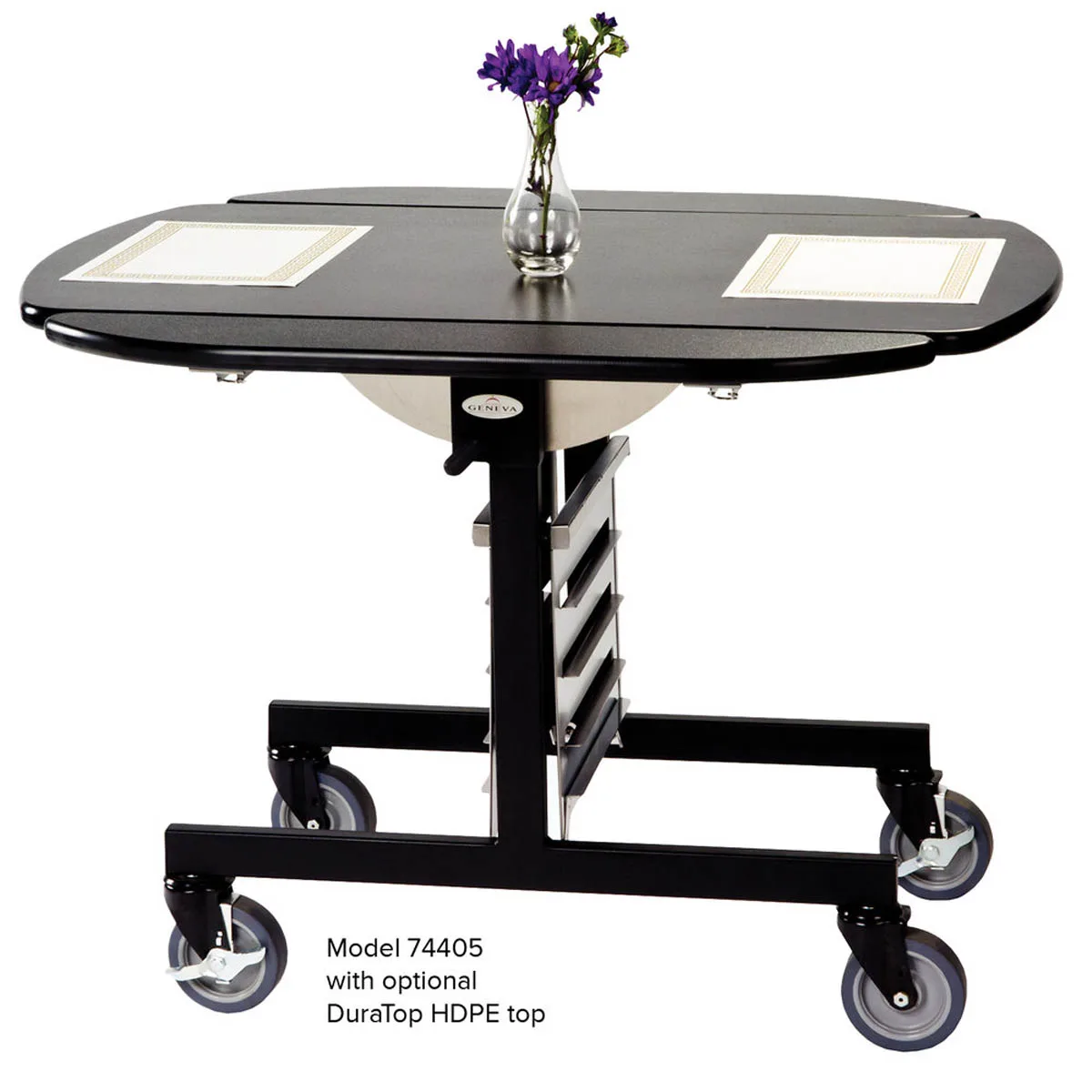 Lakeside 74405 Room Service Table, Oval, Tri-Fold, 43"W x 36"D x 31"H, 5" Casters (2 w/ Brakes)