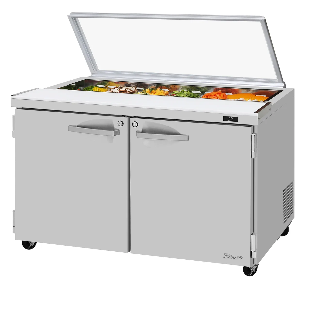 Turbo Air PST-48-N-GL 48" 2-Door Sandwich and Salad Prep Table, 12 Pans, Stainless Steel