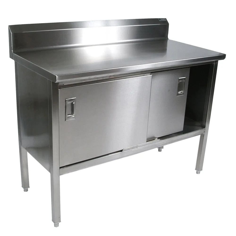 John Boos EBSS4R5-2448 Cabinet Base with Sliding Doors Work Table, 48"W x 24"D / Backsplash
