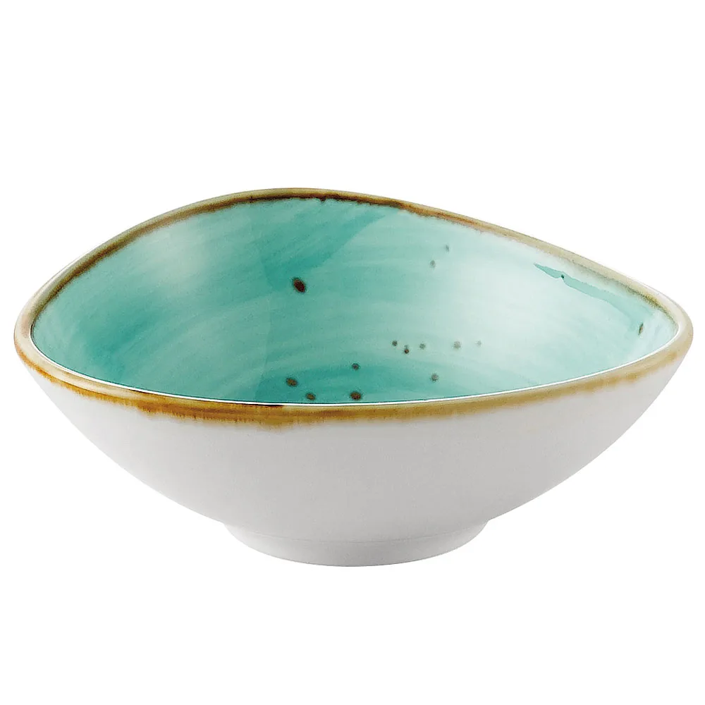 CACChina TUS-TB5-TQS Triangular 6oz Turquoise Porcelain Bowl 4-3/4"x4-3/8"x1-3/4" Safe - Dozen