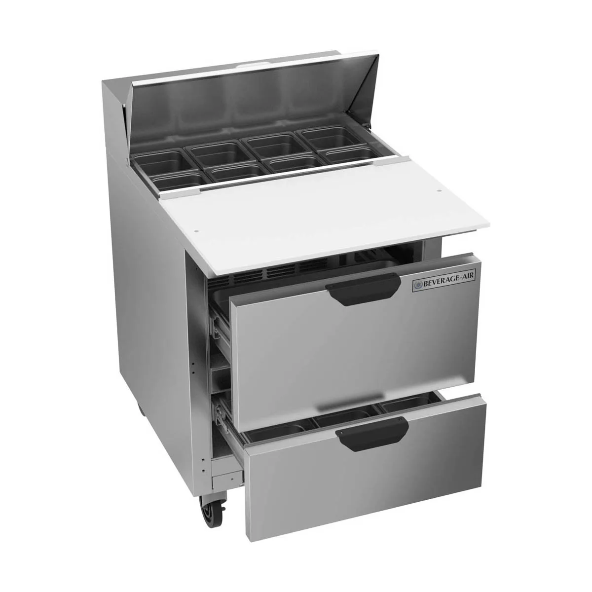 Beverage Air SPED27HC-C-B 27" One Section Sandwich/Salad Prep Table w/ 2 Drawers, 8 pans, 6.9 cu. ft.