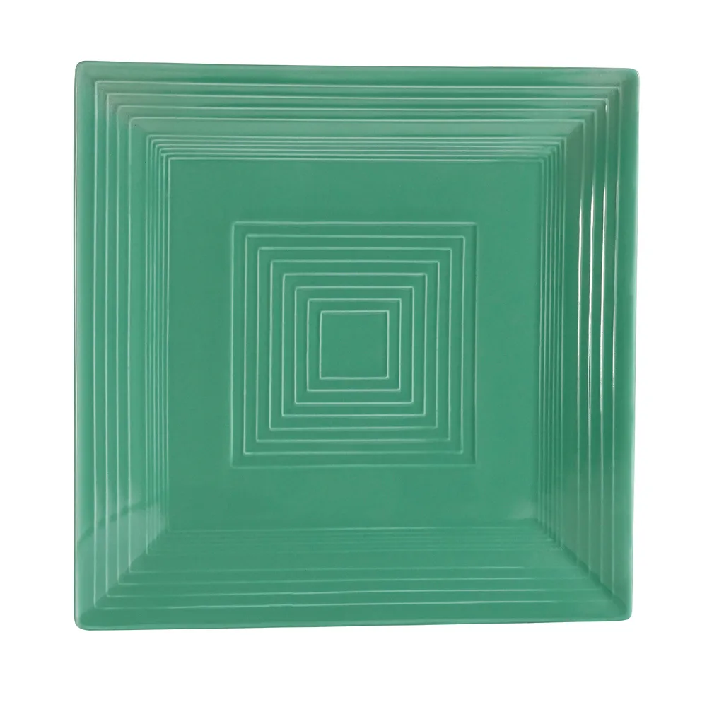 CAC China TG-SQ8-G Tango Green Porcelain Plate 8" x 8" x 5/8" Embossed Rim Dishwasher Safe - Dozen