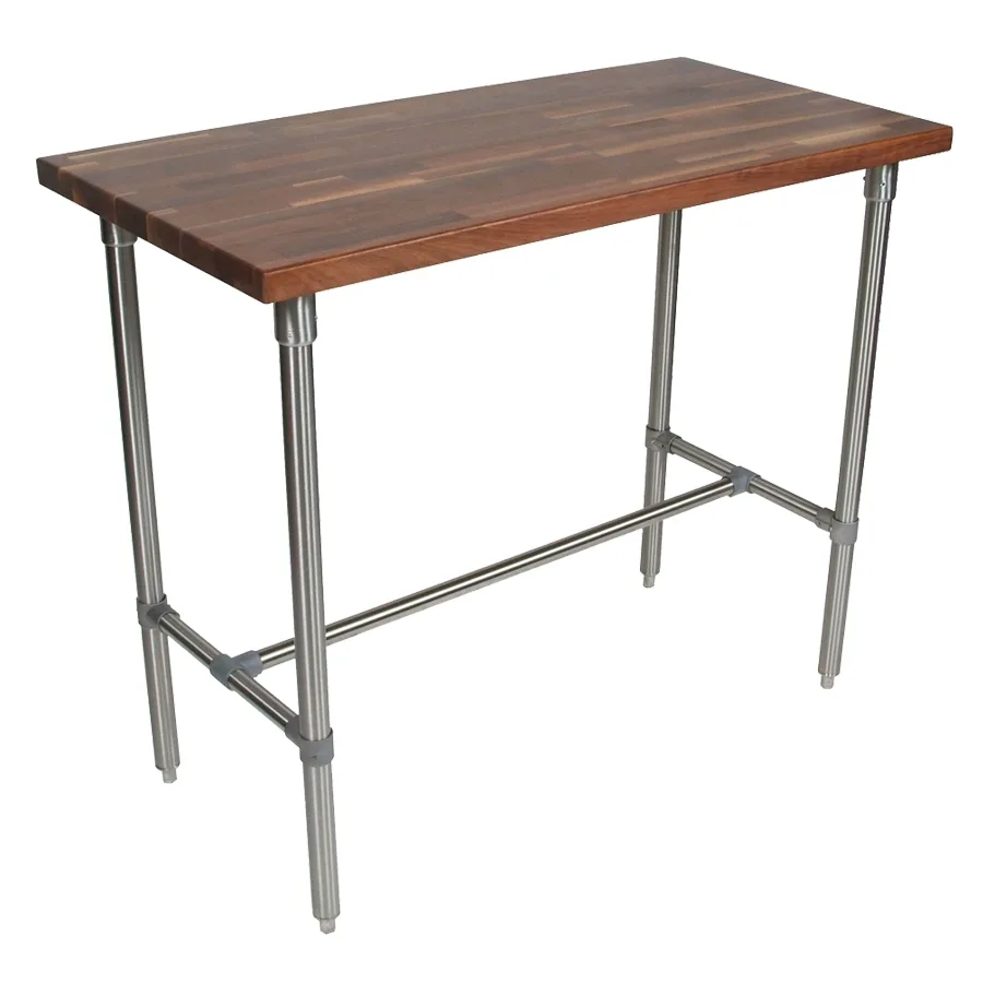 John Boos WAL-CUCKNB424 Cucina Classico Utility Table, 48"W x 24"D, Black Walnut, 1.5" Thick Edge Grain Top, Stainless Steel Base