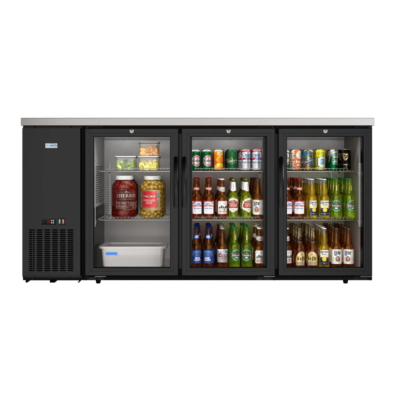 Koolmore KM-BC-3GD-SCBK - 3-Door Cooler, 72" W x 25" D x 34" H, 18.3 cu ft, Black, LED, Temp Control