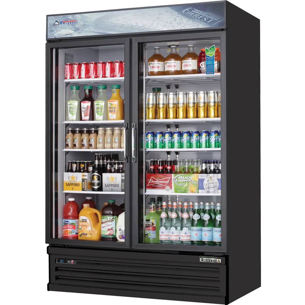 Everest EMSGR48B 53" Two Doors Merchandiser Refrigerator in Black, 50 cu. ft.