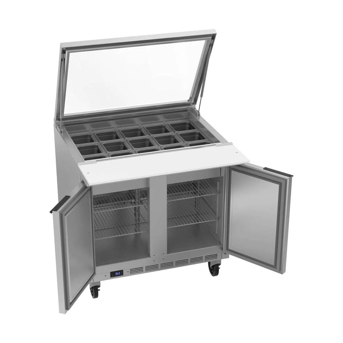 Beverage Air SPE36HC-15M-STL 36" Mega Top Sandwich/Salad Prep Table w/ 2 Doors, 15 Pans, 10 cu. ft.