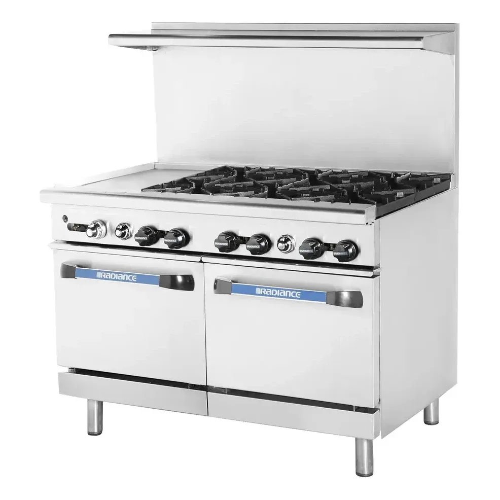 Turbo Air TARG-36G2B 48″ Gas Restaurant Range w/ (2) Open Burners, 36″ Griddle Left, (2) Standard Ovens, 193.000 BTU
