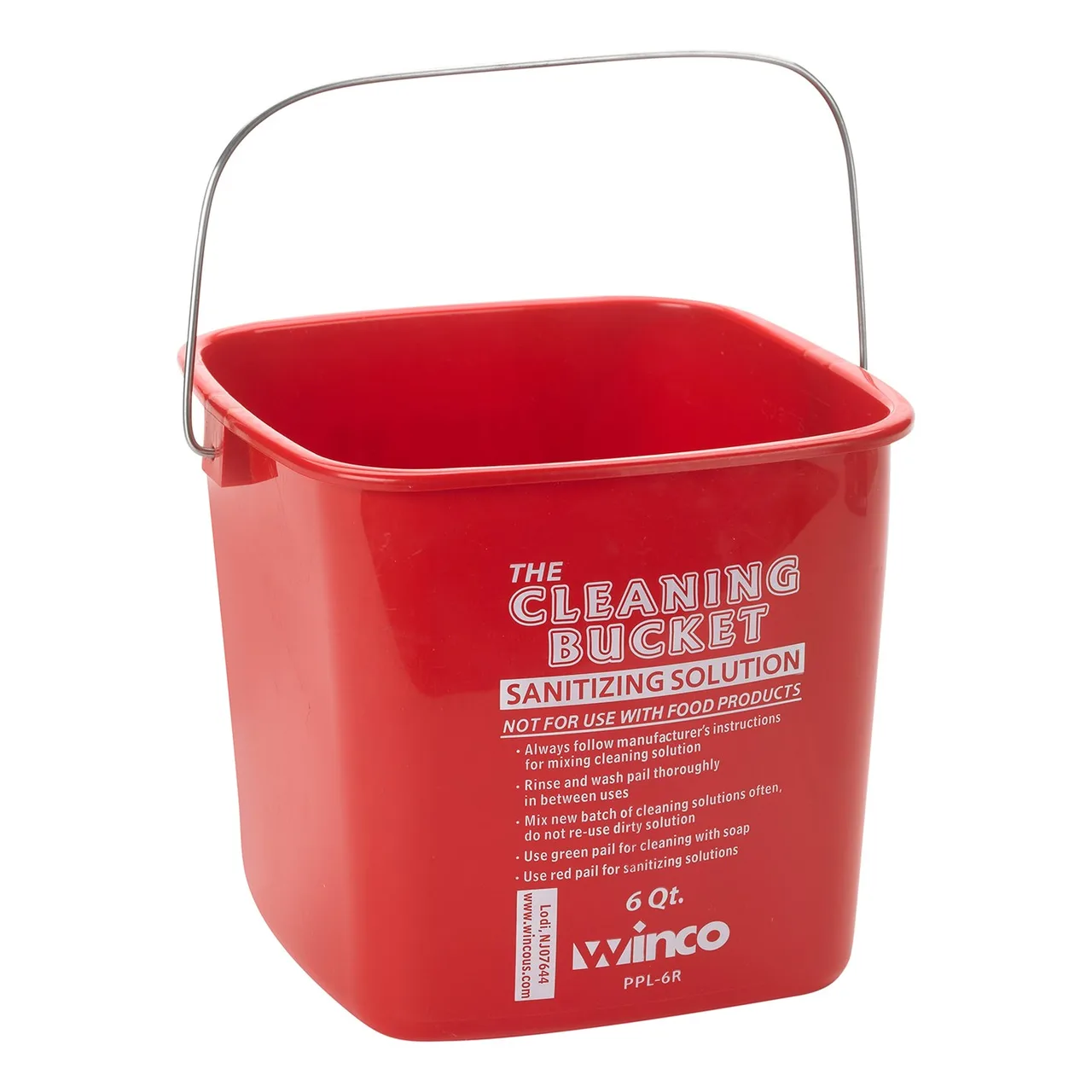 Winco PPL-6R Red Square 6 Qt. Cleaning Bucket with Handle for Sanitizing