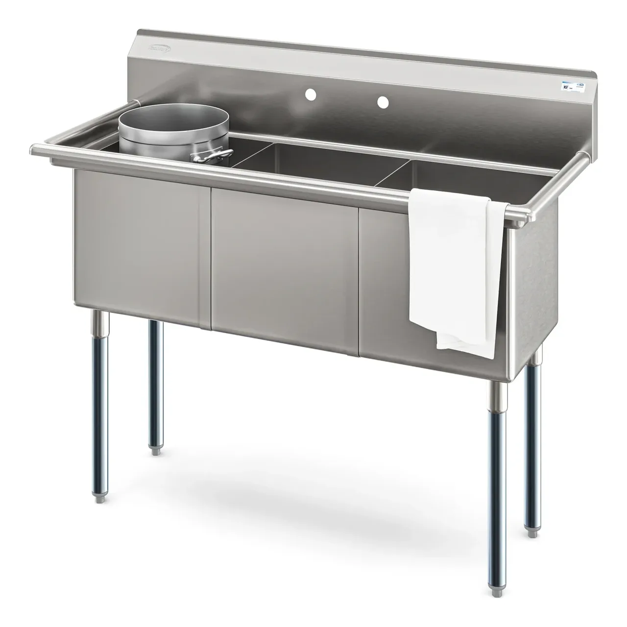 Koolmore KM-SC151514-N316 51″ Three Compartment Sink, 15″Wx15″L Bowl Without Drainboard