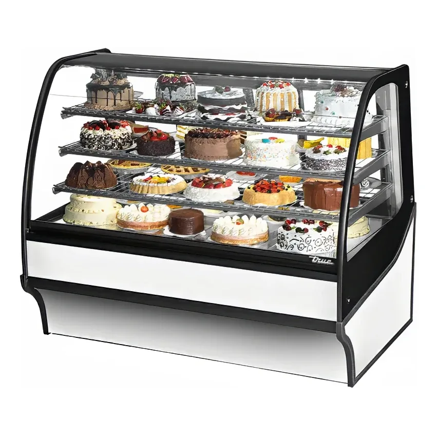 True TDM-R-59-GE/GE-S-W 59 1/4″ Full Service Bakery Case w/ Curved Glass – (4) Levels, 115v