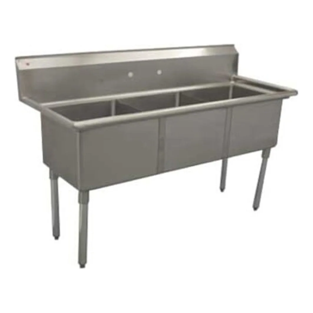 Serv-Ware D3CWP1818 59″ Three Compartment Sink, 18″W x 18″L Bowl Without Drainboard