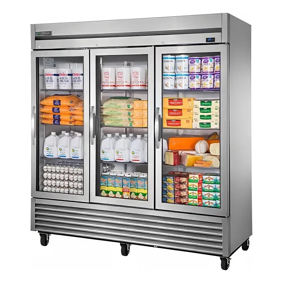 True T-72G-HC~FGD01 78 1/10″ Three Section Reach In Refrigerator, (3) Left/Right Hinge Glass Doors, 115v