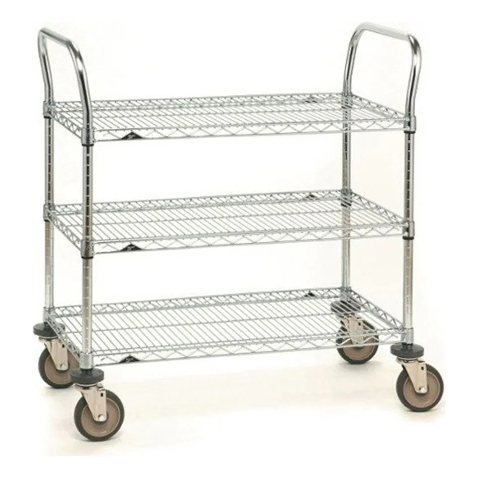 Metro 3SPN56DC Super Erecta SP Chrome Utility Cart w/ 3 Wire Shelf - 24" x 60" x 39"