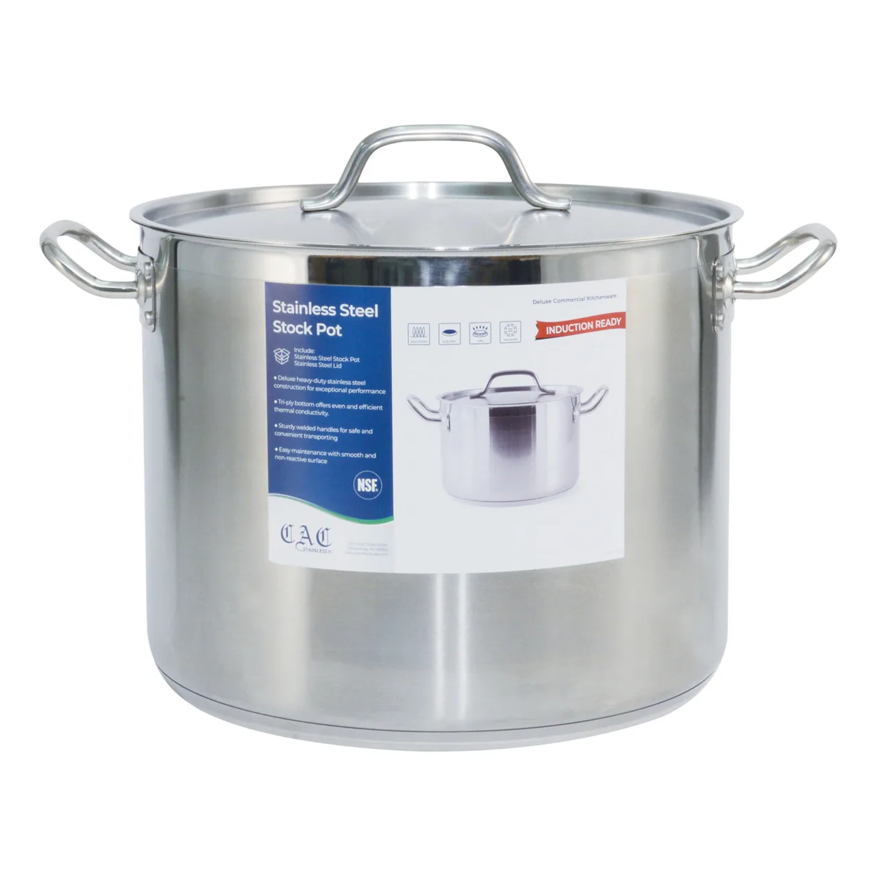 CAC China STKP-25 - 25-Qt Stainless Stock Pot with Lid, 13-3/8" x 10-1/4", Induction Ready - Set