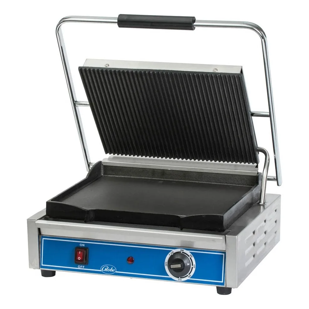 Globe GPGS1410 Single Commercial Panini Press w/ Cast Iron Grooved & Smooth Plates, 120v 3