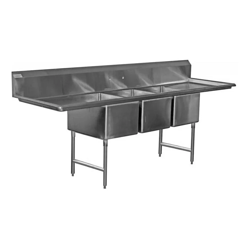 Serv-Ware 3CWPH20282-30 124″ Three Compartment Sink, 20″W x 28″L Bowl With 2 Drainboards
