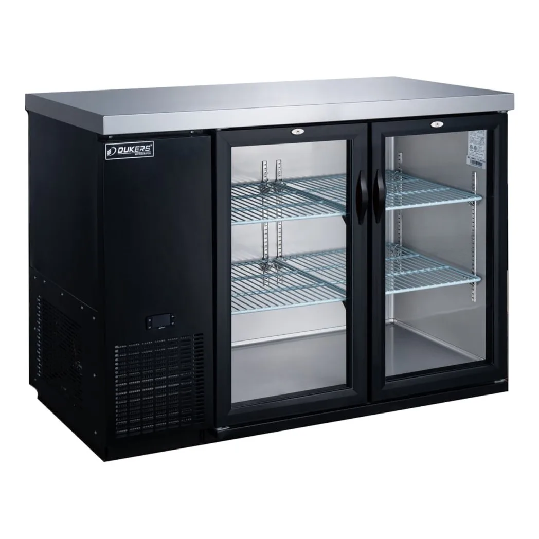 Dukers DBB48-H2 49 7/8" Bar Refrigerator - 2 Swinging Glass Doors, Black, 115v