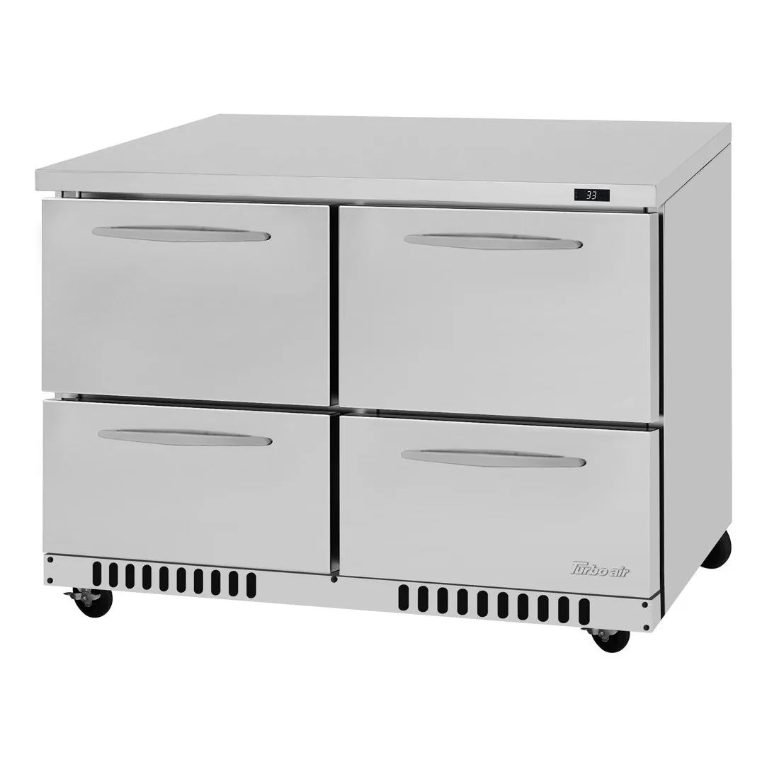 Turbo Air PUR-48-D4-FB-N 48″ 2-Section Undercounter Refrigerator w/ 4 Drawers, 11 cu. ft.