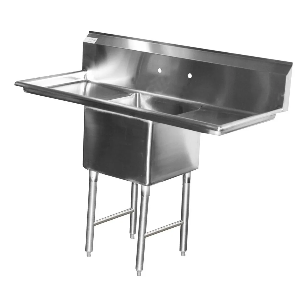 Serv-Ware 1CWPH18242-24 66″ One Compartment Sink, 18″W x 24″L Bowl With 2 Drainboards/16 Gauge