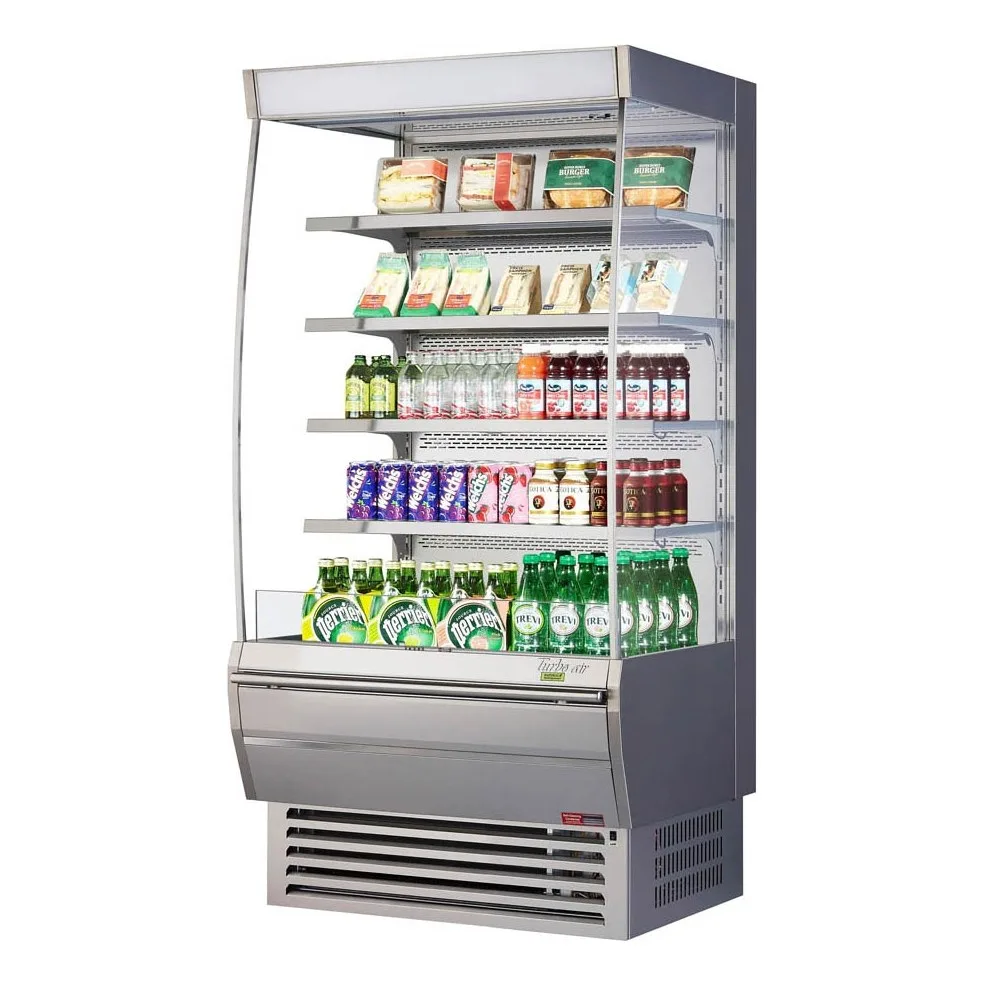 Turbo Air TOM-36DXS-N 36″ Extra Deep Vertical Open Air Merchandiser, Stainless Steel, Self-Contained, 4 Shelves, Glass Sides, 17.1 cu. ft.