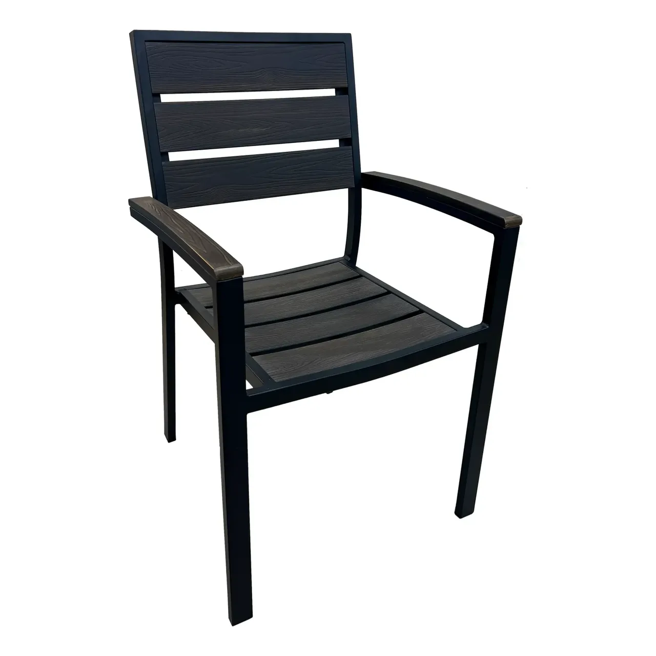 AAA Furniture Wholesale FB-09ARM Aluminum Outdoor Arm Chair with Walnut Teakwood Back & Seat