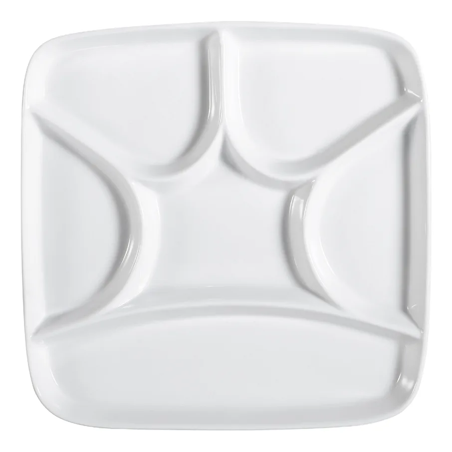 CAC China CMP-SQ8 - 8"x8" Square Porcelain Compartment Tray, 6 Compartments, Super White, 1 Dozen