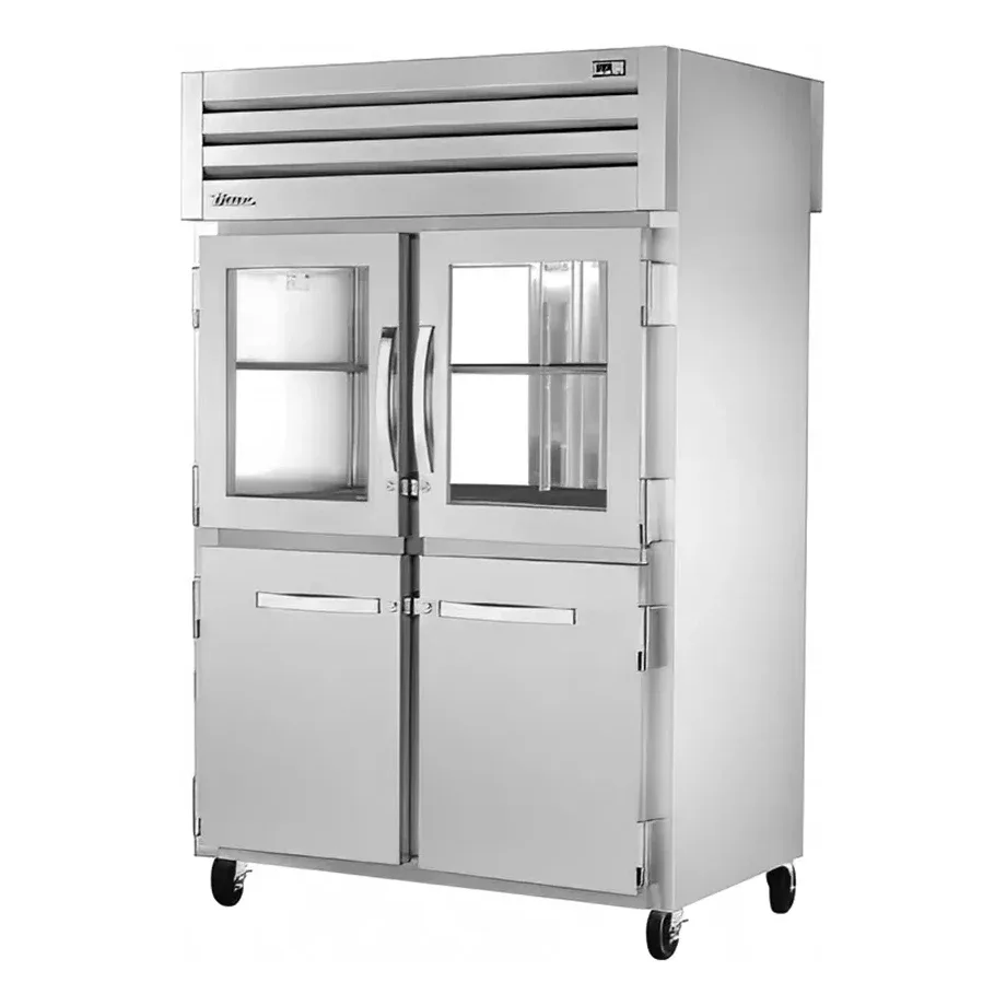 True STR2RPT-2HG/2HS-2G-HC 52 3/5″ Two Section Pass Thru Refrigerator, (4) Glass Doors, (2) Solid Doors, Left/Right Hinge, 115v