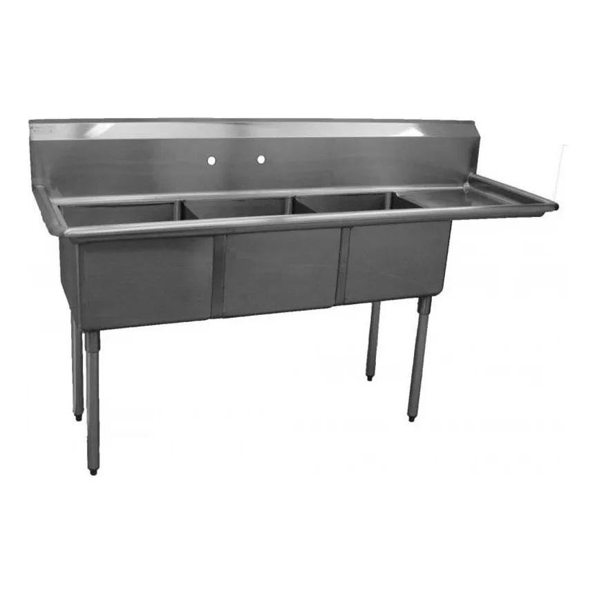 Serv-Ware E3CWP1818R-18 74″ Three Compartment Sink, 18″W x 18″L Bowl With Right-Hand Drainboard