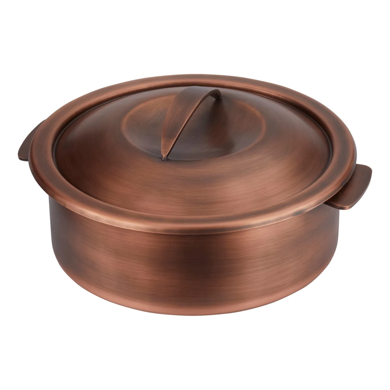 Spring USA 2272-5/27 Server, 4Qt, 10-1/4" Dia. x 3-3/4" H, Cu‑Plated Aged, Lift‑Off Cover, Induction