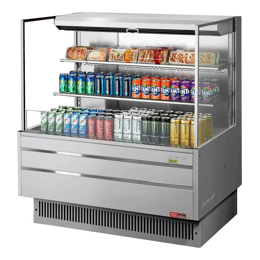 Turbo Air TOM-48L-UF-S-3S-N 46″ Horizontal Open Air Merchandiser, Stainless Steel, Self-Contained, 2 Shelves, 15.2 cu. ft.