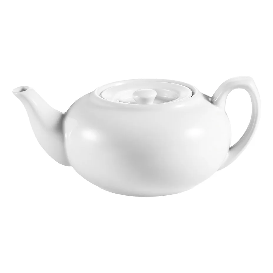 CACChina TPW-2 Teapot, 30oz, 8"x3-1/2"x5" White Porcelain Lid, Dishwasher Safe - 1 Dozen