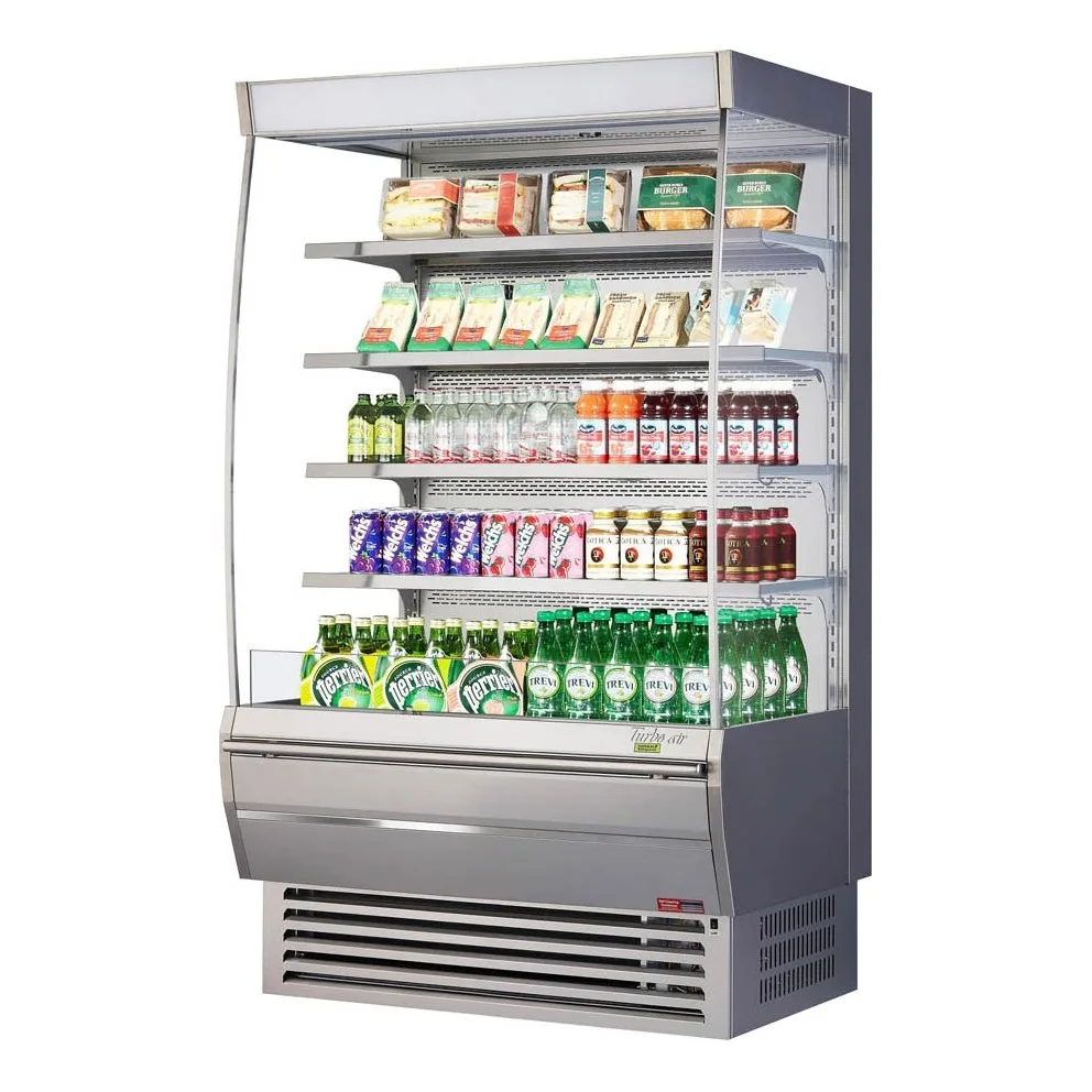 Turbo Air TOM-48DXS-N 48″ Vertical Extra Deep Open Air Merchandiser, Stainless Steel, Self-Contained, 4 Shelves, 23.2 cu. ft.
