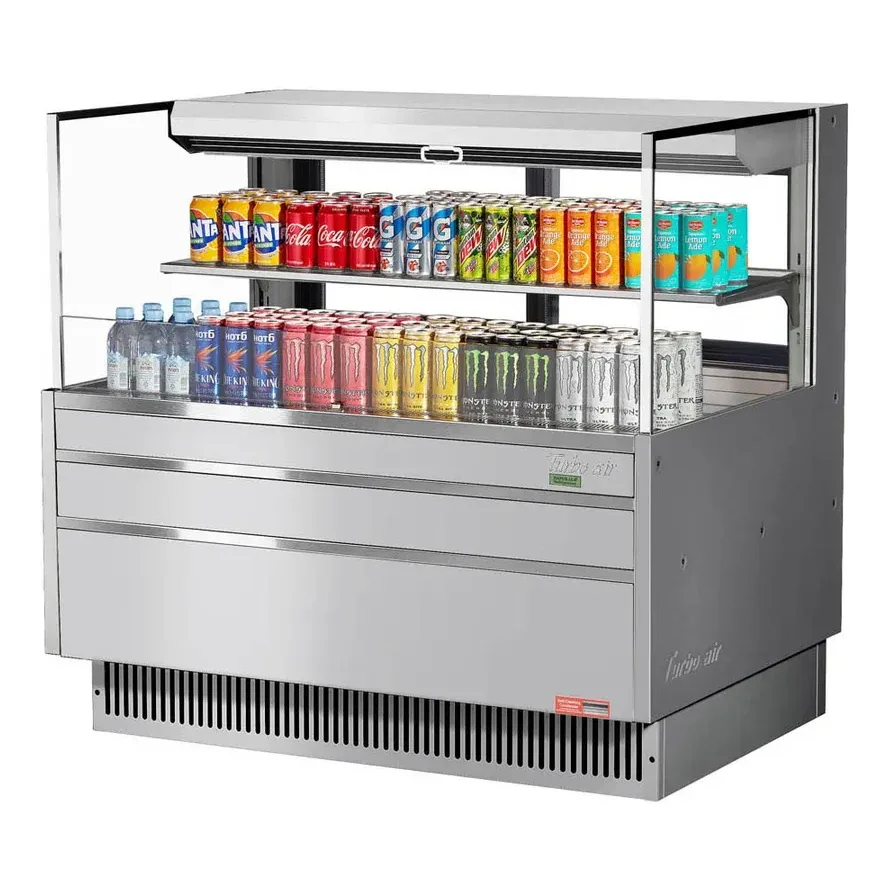 Turbo Air TOM-48L-UFD-S-2S-N 46″ Horizontal Open Air Merchandiser, Stainless Steel, Self-Contained, 1 Shelf, w/ Rear Doors, 10.2 cu. ft.