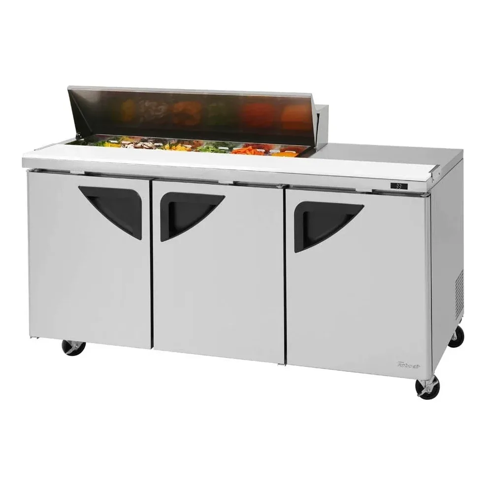 Turbo Air TST-72SD-12S-N 72″ Three Section Sandwich / Salad Prep Table w/ 3 Doors, 12 Pans