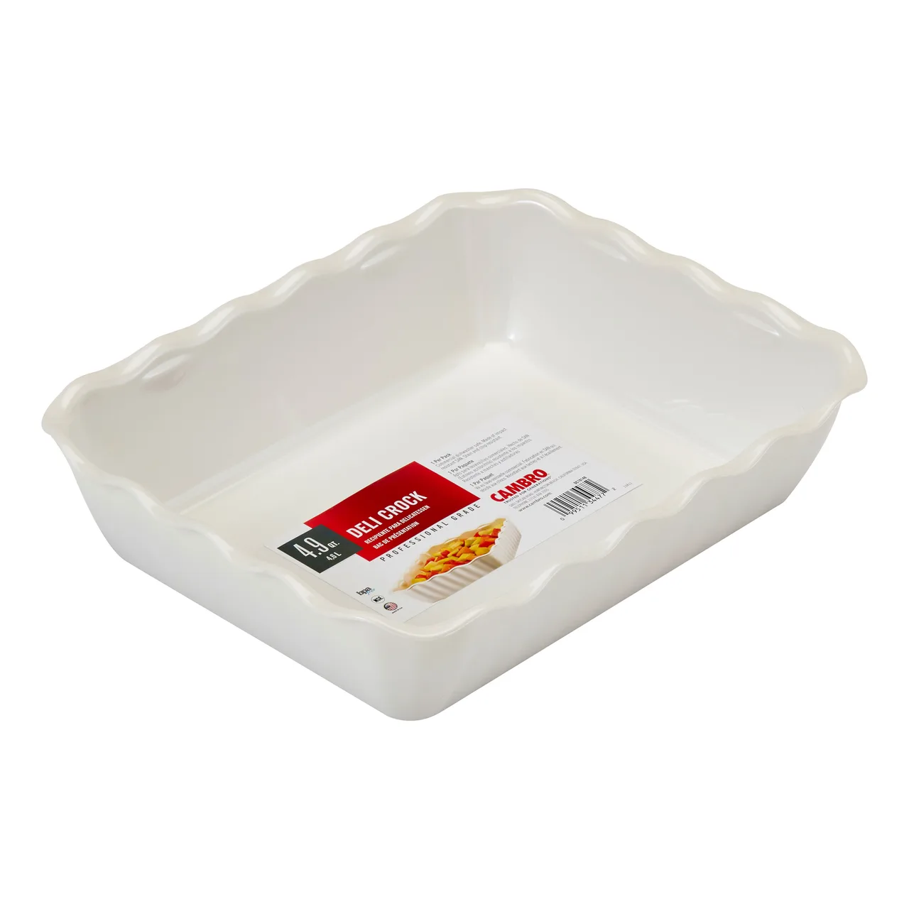 Cambro DC10148 - 4.9 Qt Rectangular Deli Crock, 13.2" x 10.4" White SAN, NSF, Stain & Chip Resistant