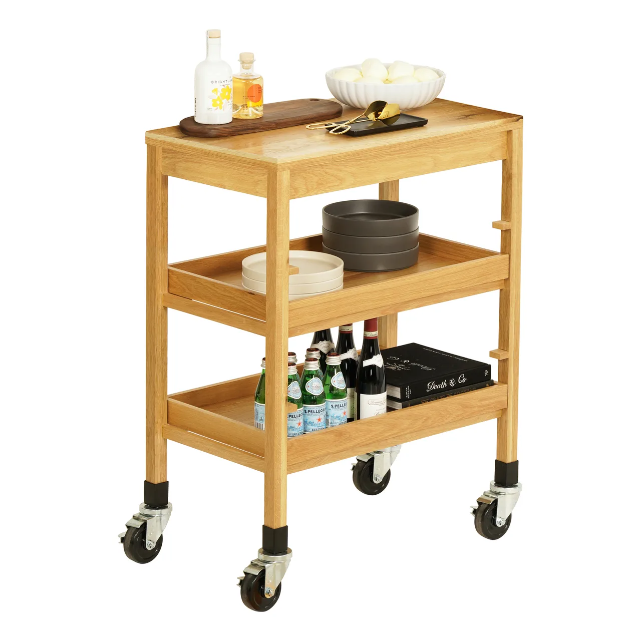 Cal-Mil 24072-21 Sydney Serving Cart, 27"W x 16"D x 30.75"H, Oak with Pull Out Shelf