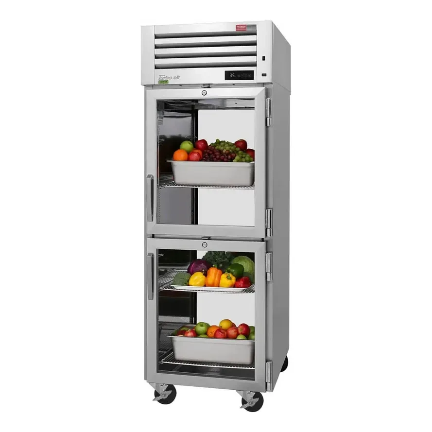 Turbo Air PRO-26-2R-GS-PT-N One Section Pass-Thru Refrigerator w/ 2 Glass & 2 Solid Half Doors, Top Mount, Stainless Steel, 26 cu. ft.