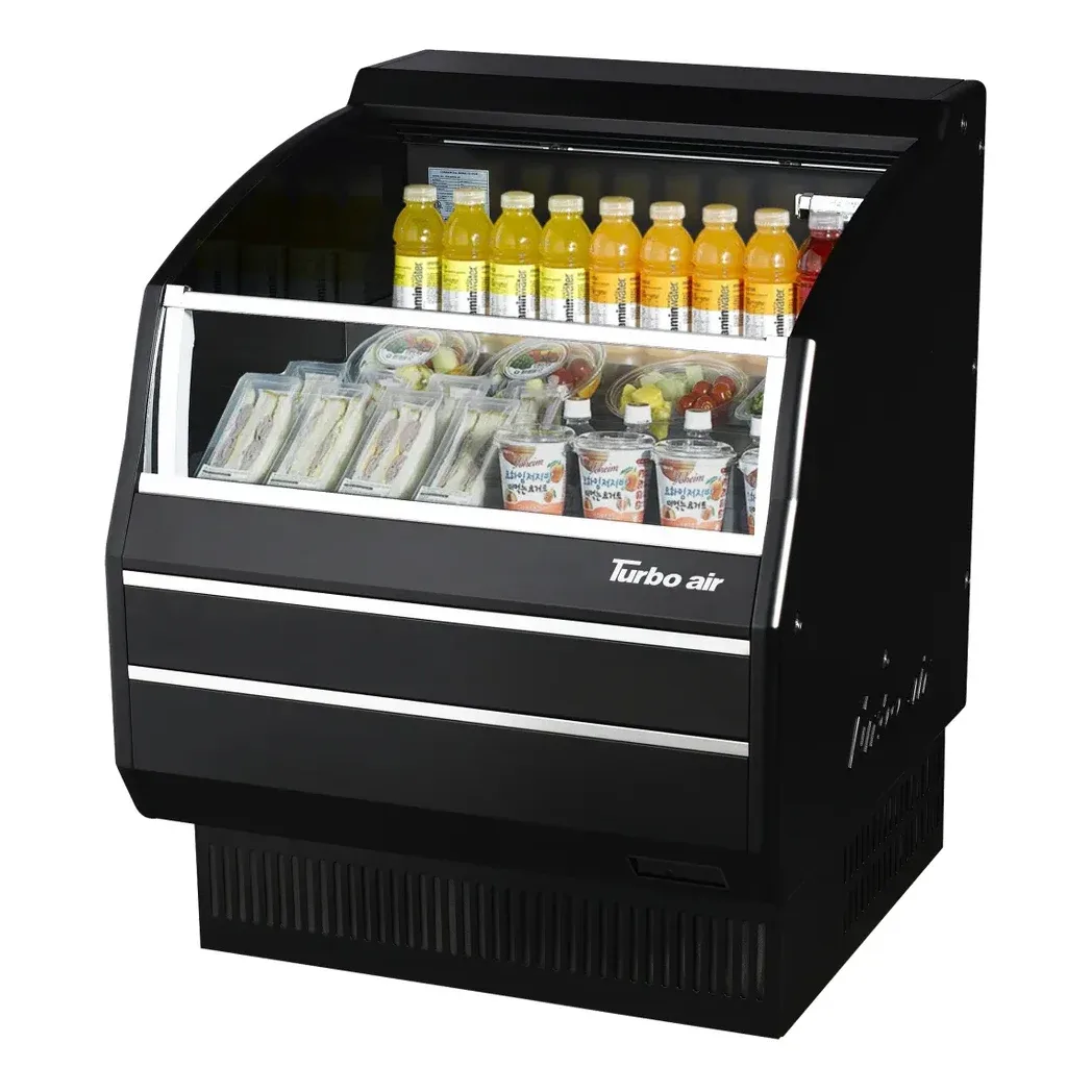 Turbo Air TOM-30SB-SP(-A)-N 28″ Horizontal Open Display Merchandiser in Black, Self-Contained, 2 Shelves, Solid Sides, 4.7 cu. ft.
