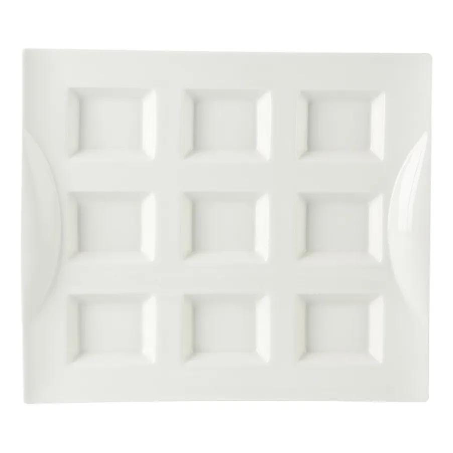 CAC China CN-9T12 9-Compartment Rect Porcelain White 11-3/4" L x 10-1/8" W x 1-3/8" H 1/2 oz-1 Dozen