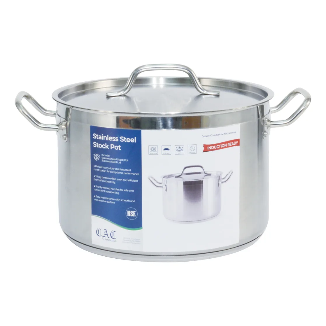 CAC China STKP-12 Stock Pot – 12 Qt., 11" x 7-1/8", Stainless Steel, Induction Ready – Set