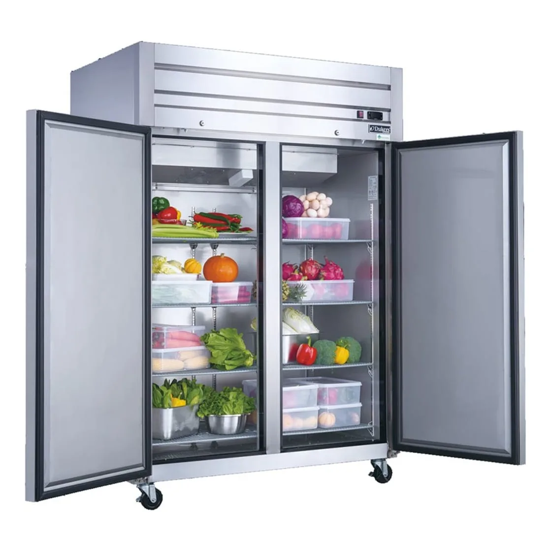 Dukers D55AR 55 1/8" Two Section Reach In Refrigerator, (2) Left/Right Hinge Solid Doors, 115v
