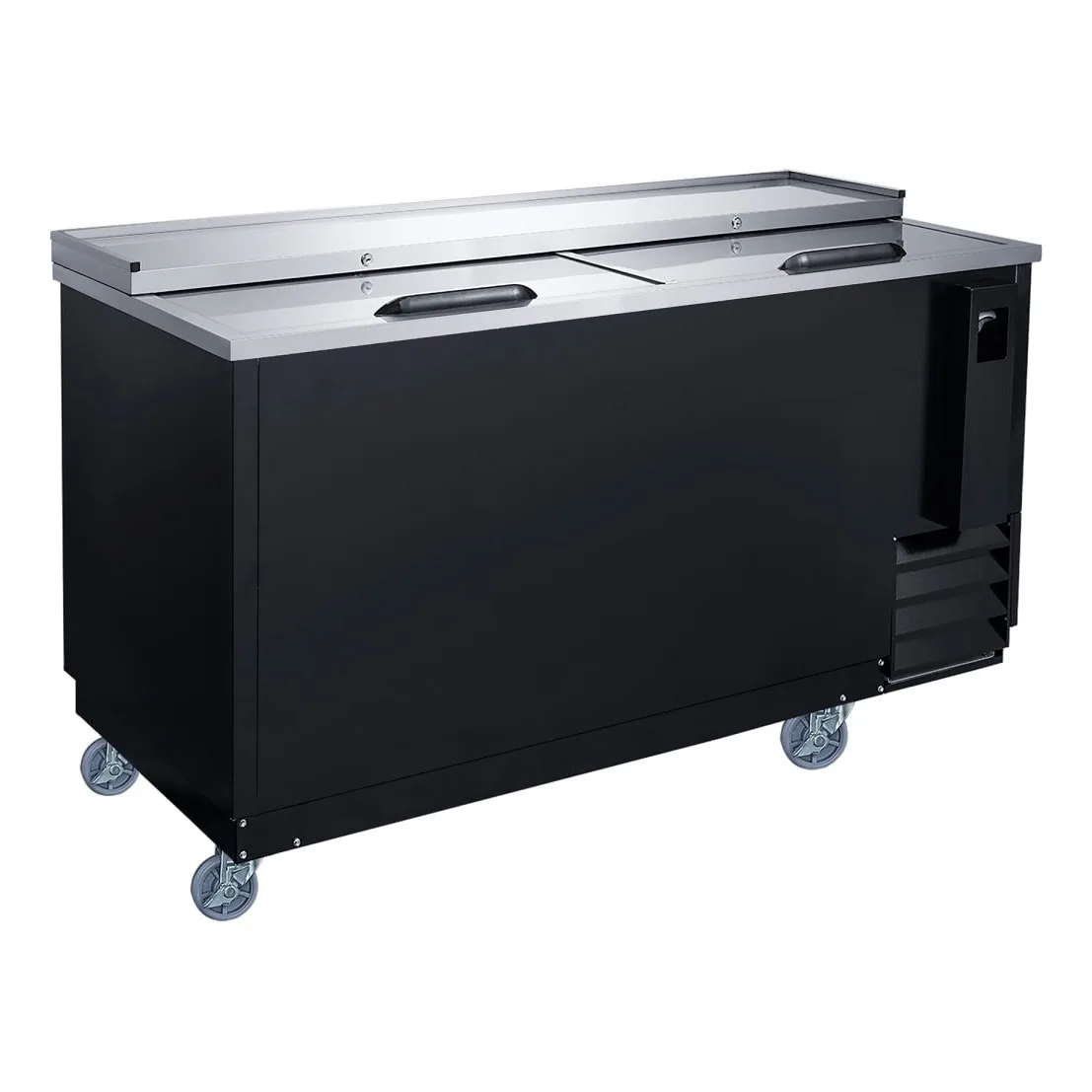 Dukers DHBC65 64 3/4" Forced Air Bottle Cooler - Holds (1262) 12 oz Bottles, Lid Locks, Black, 115v