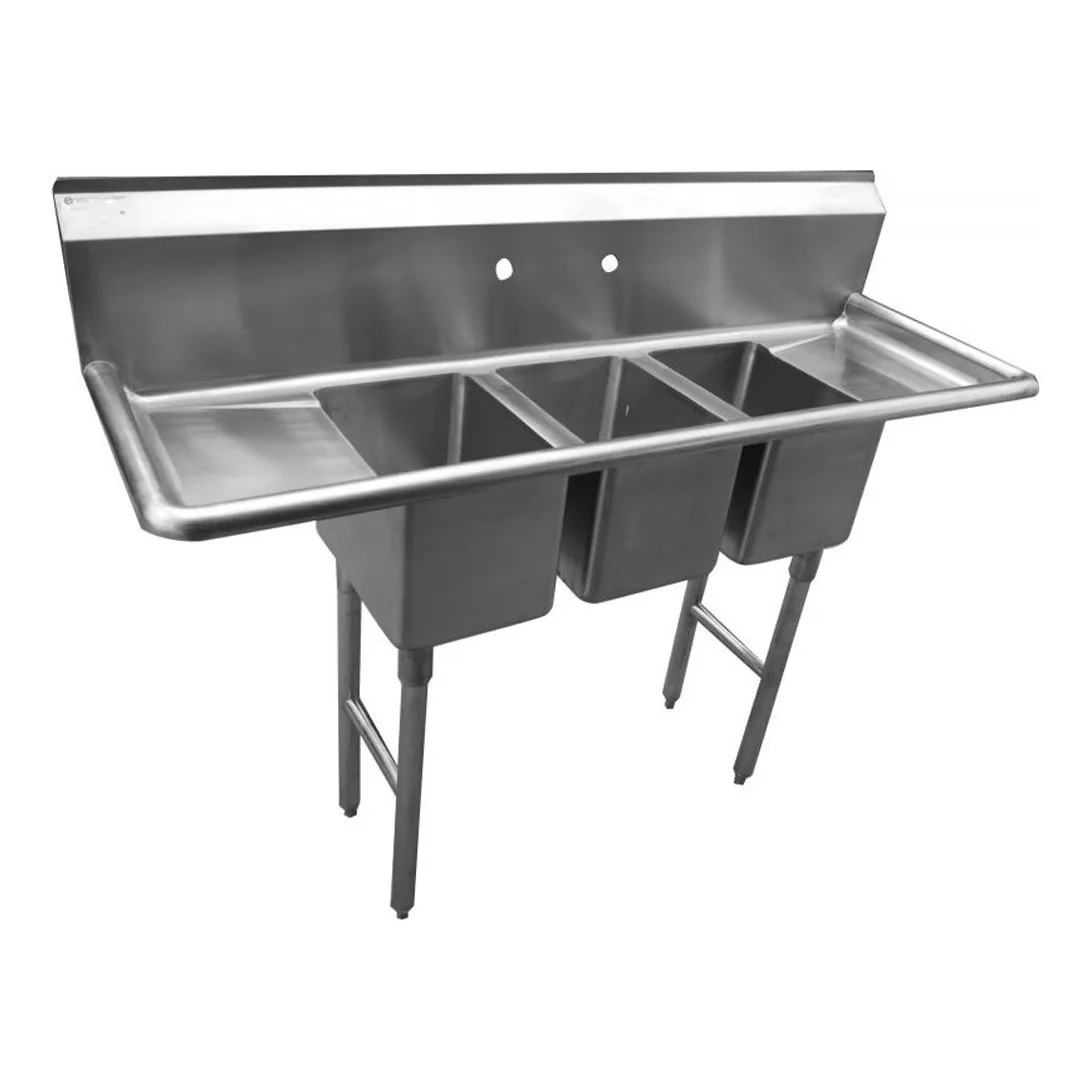 Serv-Ware CS3CWP1614212 70″ Three Compartment Sink, 14″W x 16″L Bowl With 2 Drainboards