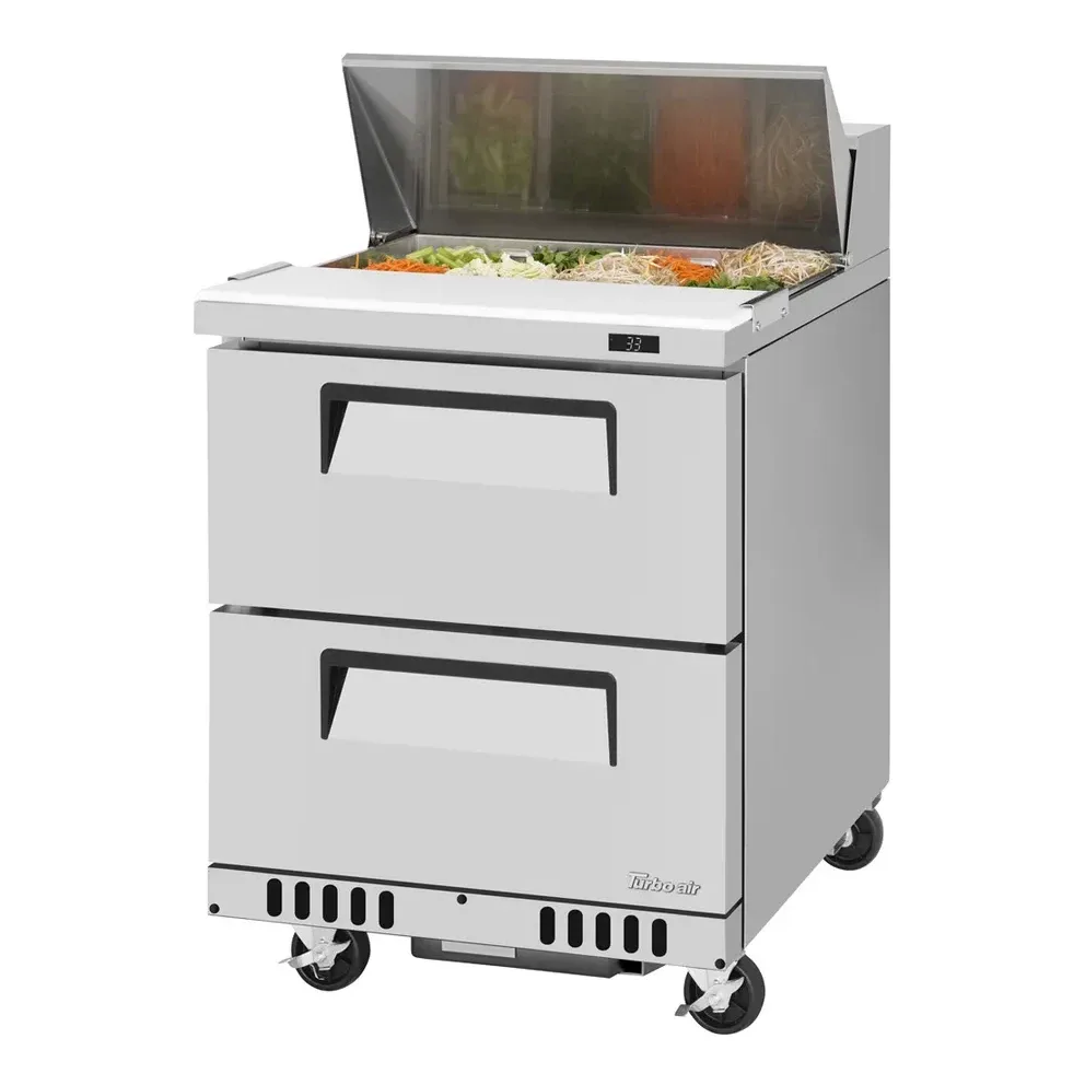 Turbo Air TST-28SD-D2-FB-N 27″ One Section Sandwich / Salad Prep Table w/ 2 Drawers, 8 Pans